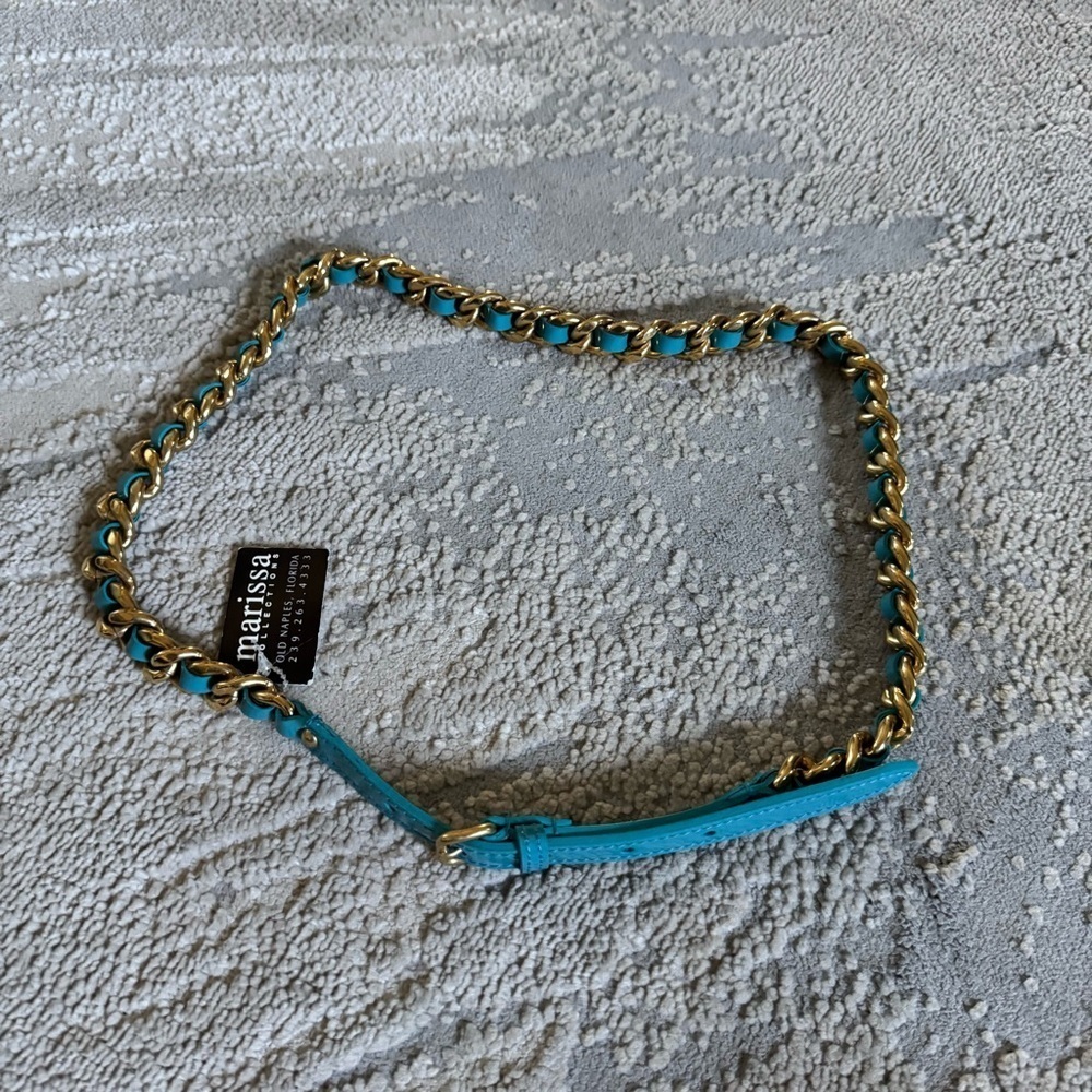 Miu Miu Gold Chain Braided Belt in teal Patent leather
Small new